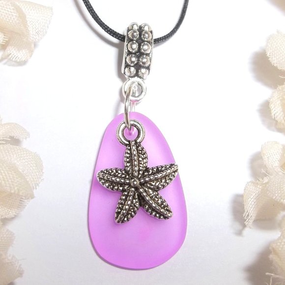 Starfish Necklace Silver and Purple Beach Vacation Themed Jewelry Set Ocean 7062 - Picture 1 of 11